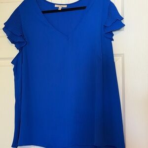 Vibrant Blue Women's Blouse with Ruffle Sleeves